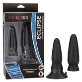 Eclipse Interchangeable Probe Black Silicone Vibrating Anal Probe Set with 2 Attachments and Suction Cup Base Butt Plugs - Vibrating